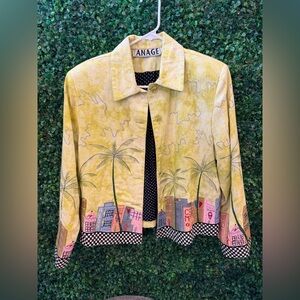 Vintage Anage Art Palm Tree Beach Embroidered City Scape Miami Blazer Jacket